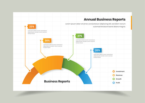 Clean Business Presentation Layout with Annual Graphs and Statistics - Powered by Adobe