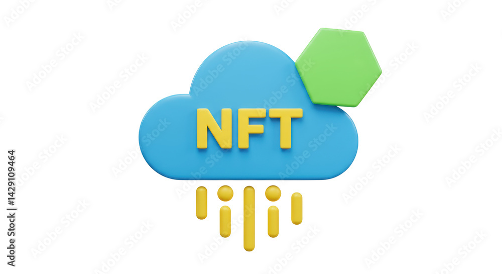 Poster isolated cloud with nft text and cryptocurrency symbols