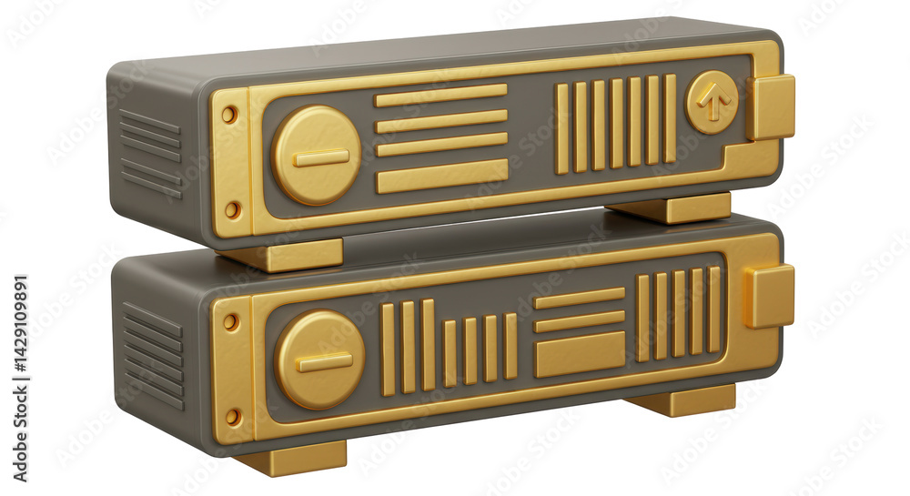 Poster isolated stacked servers with retro-futuristic design