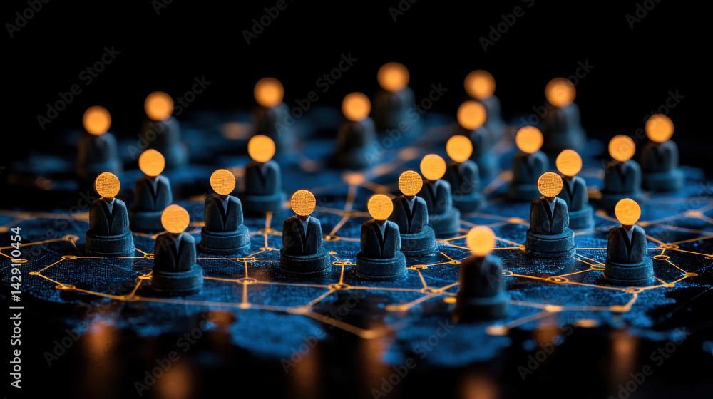Poster futuristic representation of decentralized autonomous organizations and blockchain governance in a d