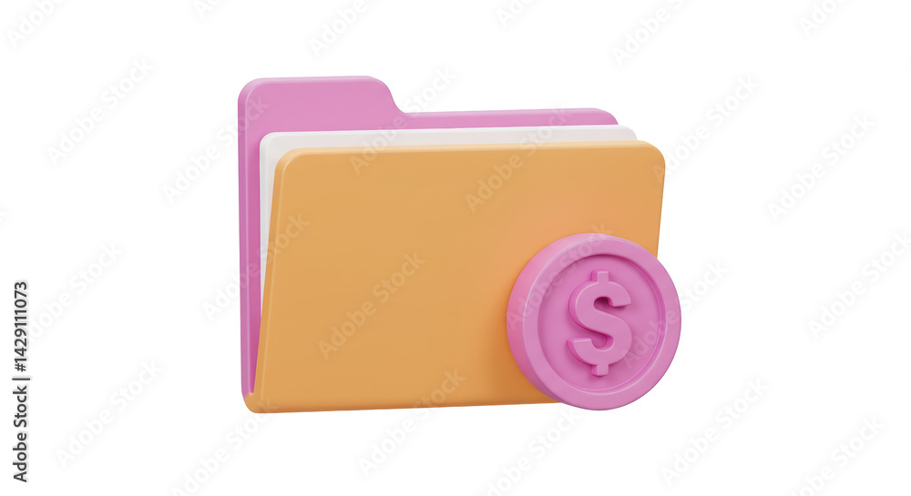 Poster isolated file folder with dollar coin for finance management