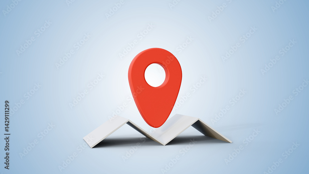 Poster map pin glossy red arrow. the concept of tagging a sign landmark needle tip to create a route search