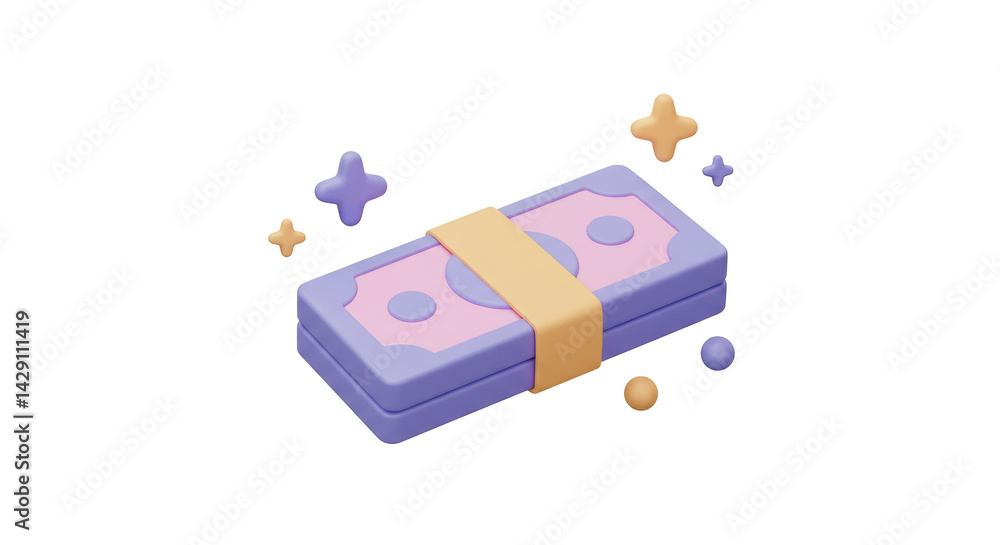 Poster isolated stack of money with sparkles
