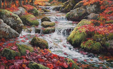 Autumn River Landscape Oil Painting