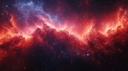 Scarlet threads weave through the fabric of a cosmic tapestry