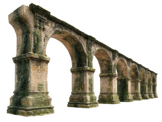 Old stone aqueduct arches isolated over png transparent background	