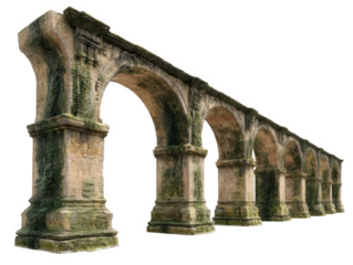 Old stone aqueduct arches isolated over png transparent background	
