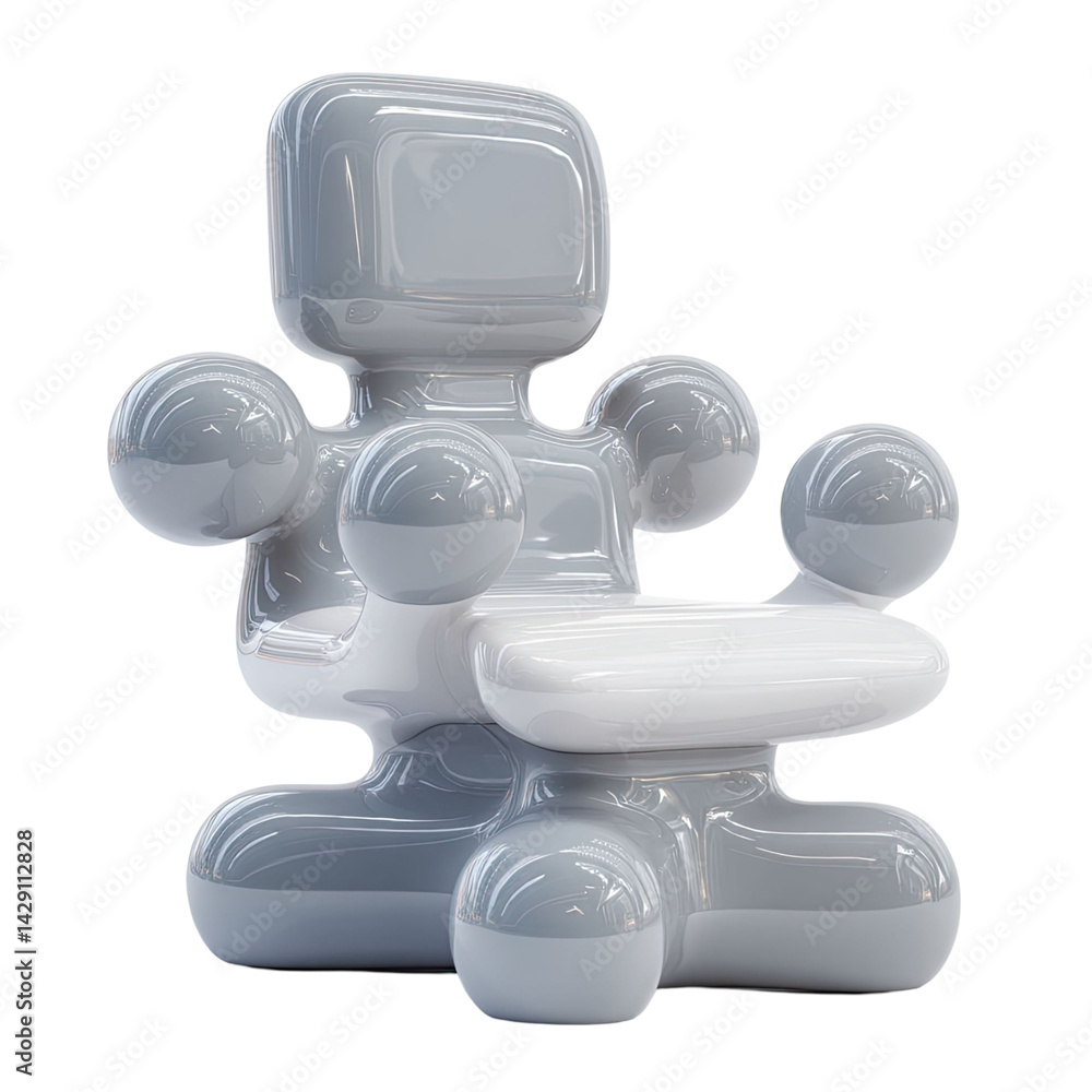Poster abstract three-dimensional sculpture in glossy gray and white colors with smooth surfaces creating a