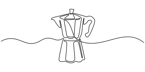 Coffee Pot continuous line drawing with color shapes, Continuous one line drawing of moka pot- barista equipment. Coffee pot  in single line draw illustration. Editable stroke, Moka Pot Continuous.