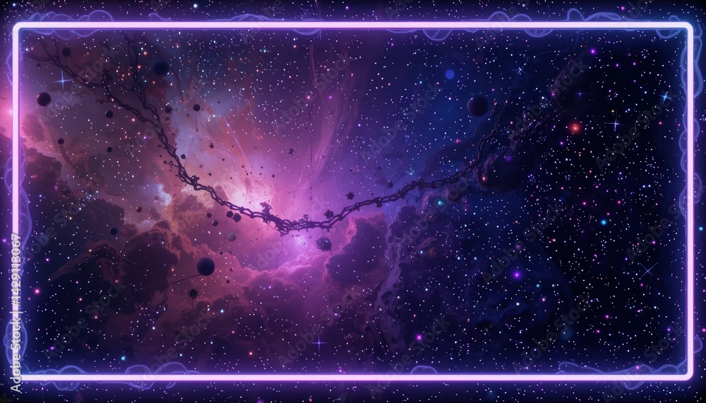 Poster cosmic exploration event outer space digital art nebula environment wide-angle view galactic beauty 