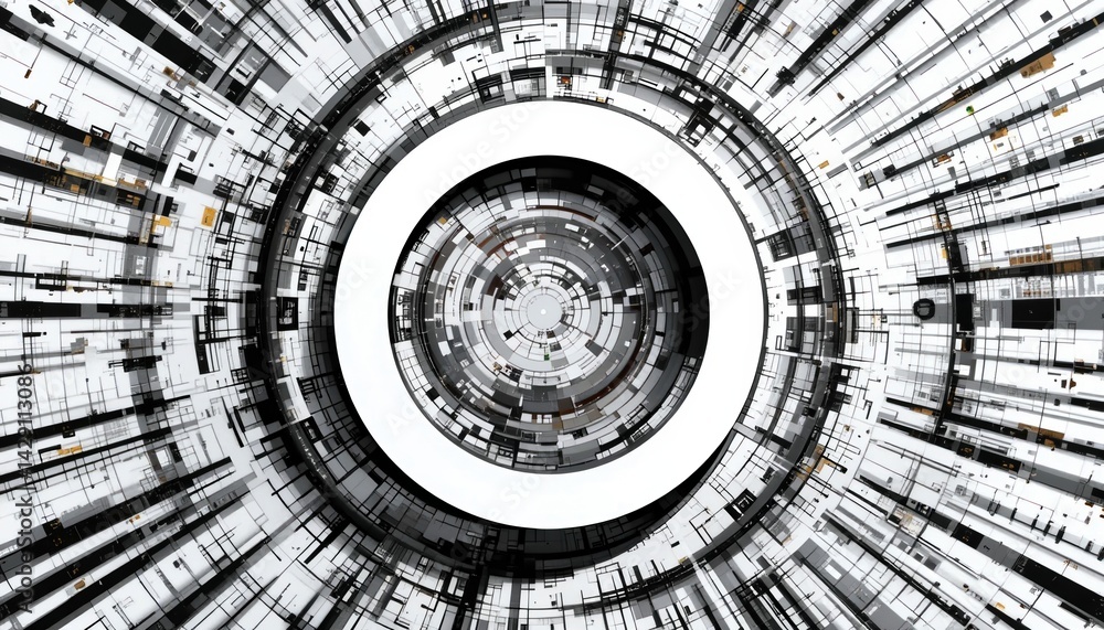 Poster dynamic abstract spiral pattern in monochrome colors digital artwork conceptual environment high-tec