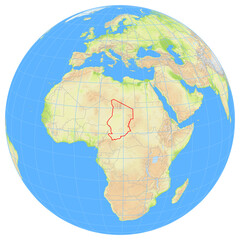 View of the earth from space showing the location of Chad