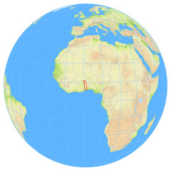 View of the earth from space showing the location of Togo