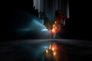 Obraz premium stunning abstract background featuring glitch effect with vibrant blue and orange hues, creating captivating visual experience. interplay of light and shadow adds depth and intrigue