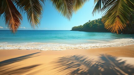 Fototapeta premium Shadows cast by palm leaves on a sun-drenched sandy beach