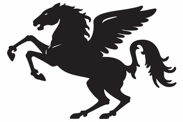 Pegasus silhouette rearing upward black and white illustration symbol of myth and legend