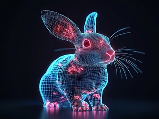 Digital art showcase neon wireframe rabbit virtual space 3d rendering futuristic environment artistic viewpoint