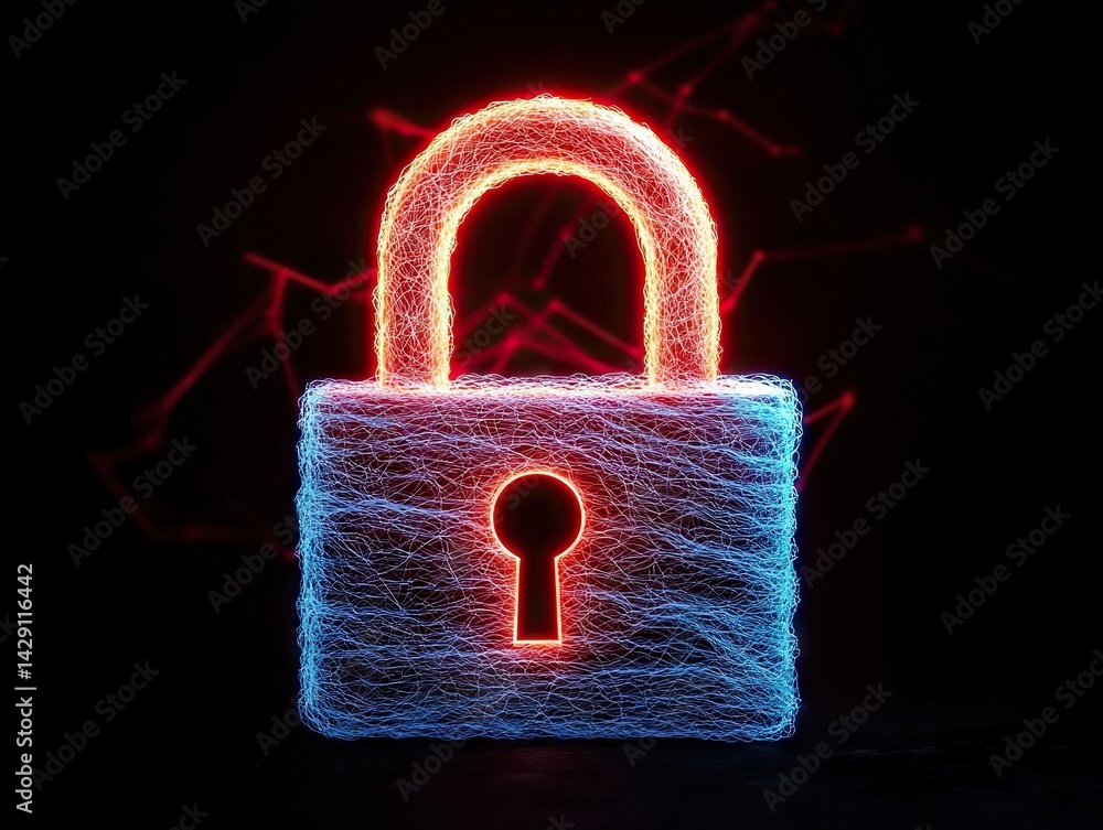 Poster digital lock symbolizing cybersecurity measures virtual space graphic design modern environment clos