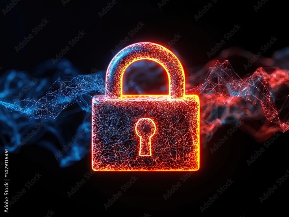 Poster securing data with digital lock symbol virtual environment graphic design cybersecurity concept