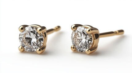 Minimalist stud earrings with tiny diamond center, isolated on white background