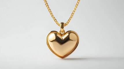 Minimal heart-shaped pendant in polished gold, isolated on white background