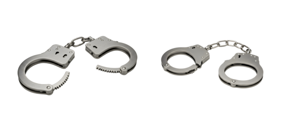 Realistic Metal Handcuffs – Law Enforcement Restraints Isolated on Transparent Background