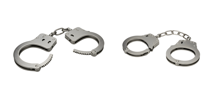 Realistic Metal Handcuffs – Law Enforcement Restraints Isolated on Transparent Background