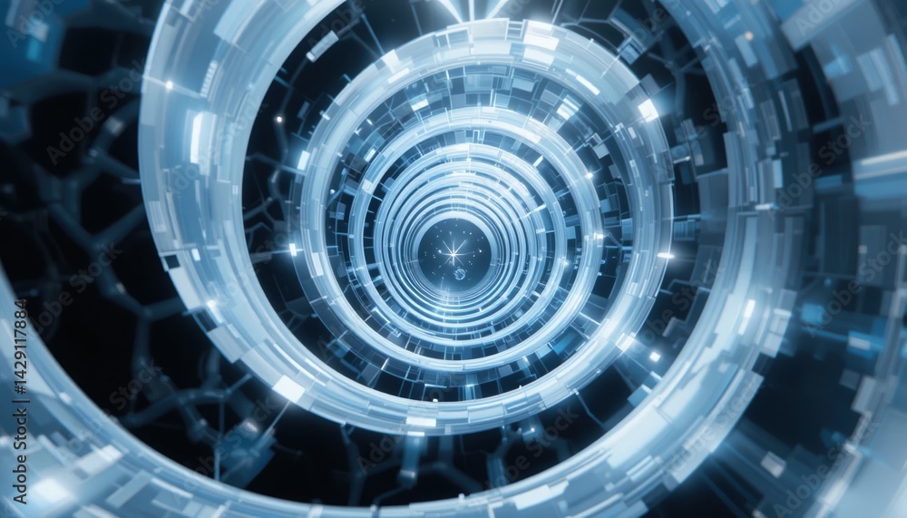 Poster exploring the futuristic digital tunnel concept virtual world 3d animation sci-fi environment dynami