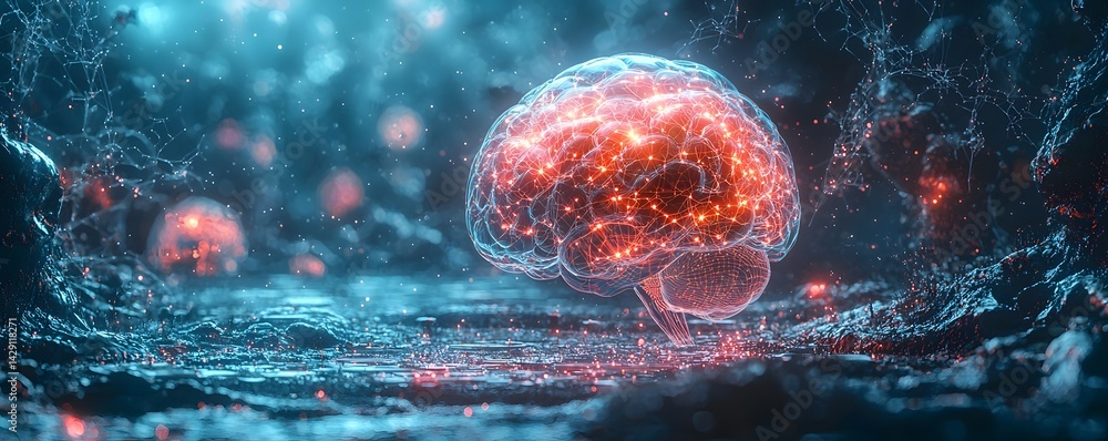 Poster futuristic holographic interface displaying neural activity