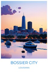 Bossier city Louisiana United states Travel Poster Illustration Print Decor Gift Canvas Wall Art Gift