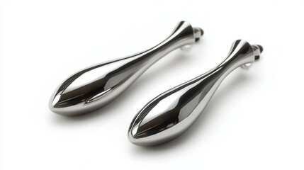 Obraz premium Asymmetrical earrings with linear silver drop, isolated on white background