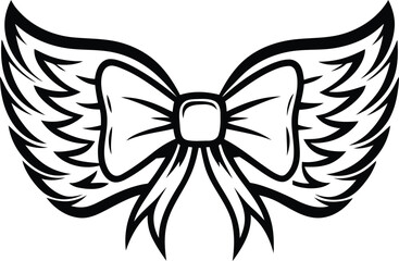Creative and vintage style a bow tie with wings silhouette vector art, a bow tie with wings line art vector icon design