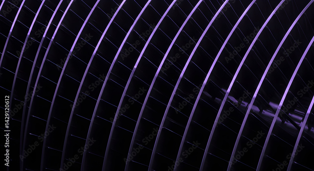 Poster abstract geometric pattern with curved purple lines on dark background for modern design