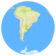 View of the earth from space showing the location of Uruguay