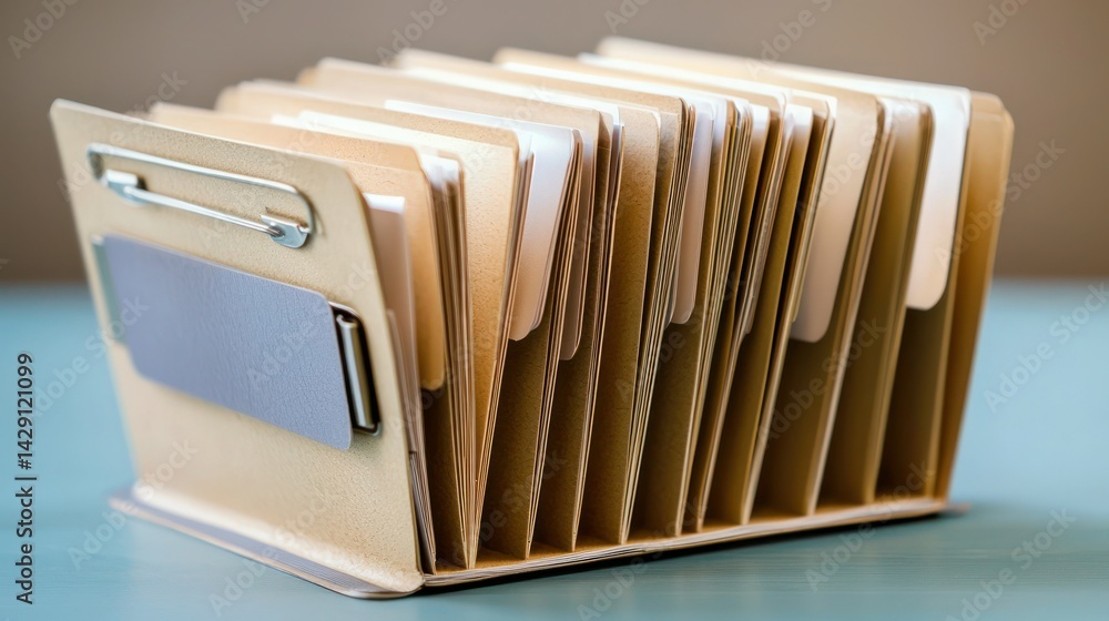 Poster accordion file organizer with tabs labeled