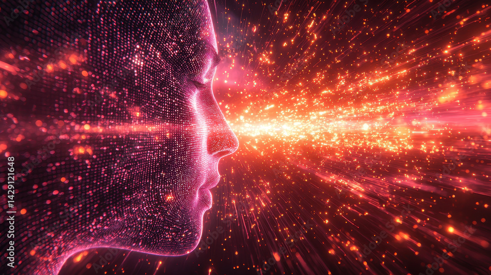 Poster exploring the fusion of human intelligence and artificial intelligence in a futuristic learning envi