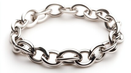 Fototapeta premium Dainty linked circles bracelet in platinum, isolated on white background