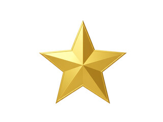 Golden 3D Star Icon &ndash; Shiny Five-Pointed Rating Symbol Isolated on Transparent Background