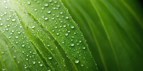 Gr&uuml;ne Pflanzenbl&auml;tter mit zahlreichen Tautropfen in klarer Nahaufnahme und sanfter Lichtf&uuml;hrung