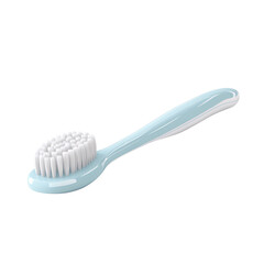 Baby blue hairbrush with white bristles on a transparent background Concept of baby care, hygiene, and grooming
