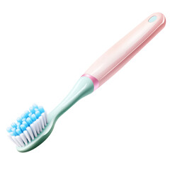 Pink and Mint Toothbrush with Blue Bristles on Transparent Background for Dental Hygiene and Oral Care