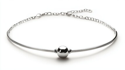 Fototapeta premium Sleek silver choker with single geometric bead, isolated on white background