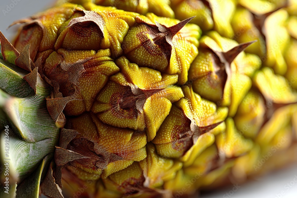 Poster close-up view of a ripe pineapple showcasing its textured surface and vibrant color in a natural lig