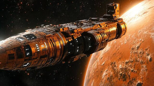Spaceship Orbiting Mars: A Journey Through the Cosmos