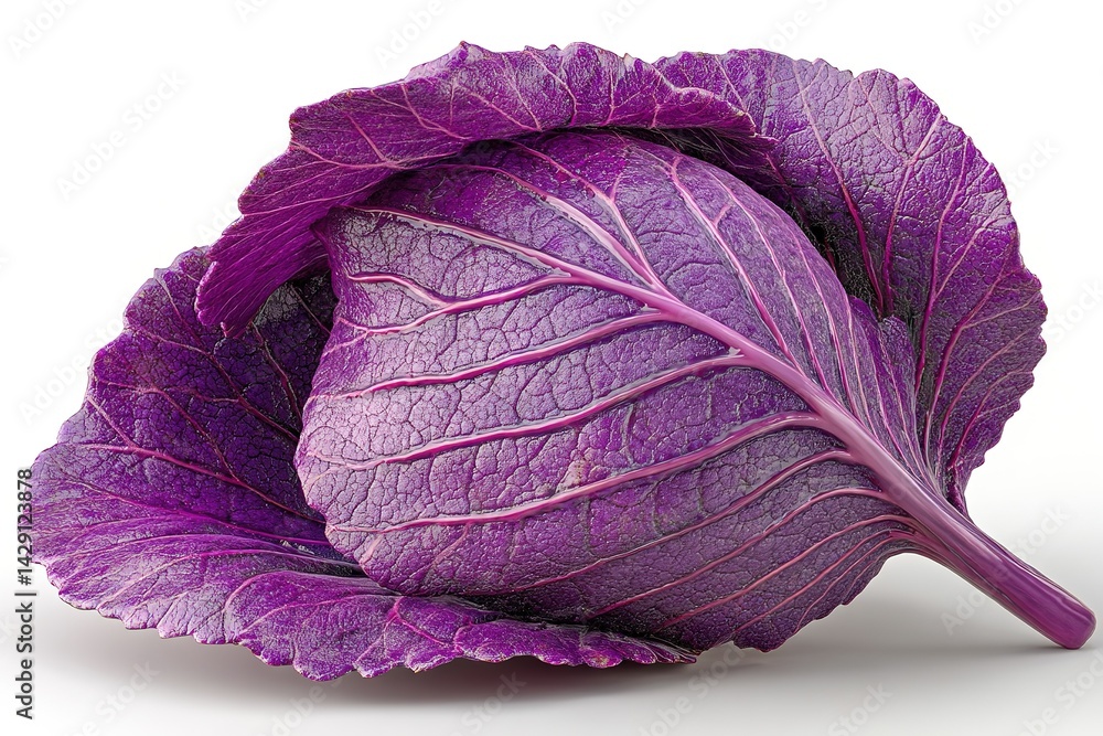 Poster fresh purple cabbage resting on a plain surface with visible texture and vivid color in natural ligh