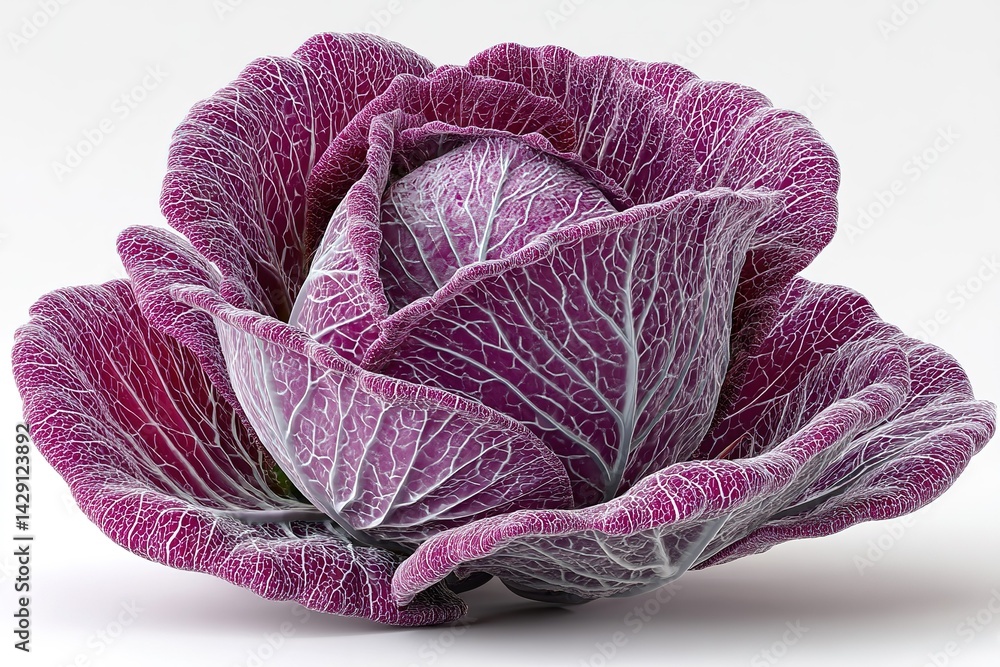 Poster beautiful red cabbage with intricate leaf patterns showcasing vibrant colors and textures in a minim