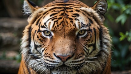 Obraz premium Close-Up Portrait of a Fierce Bengal Tiger in the Wild