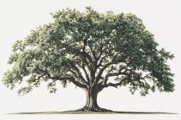 Fototapeta premium A large tree with many branches and leaves against a bright white background