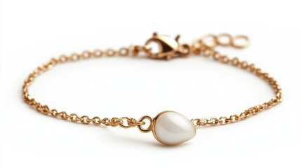 Tiny teardrop charm bracelet with clean clasp, isolated on white background
