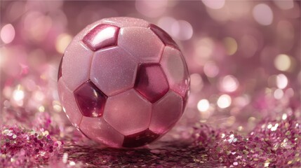 Fototapeta premium Pink soccer ball with sparkling confetti and glitter. photo.